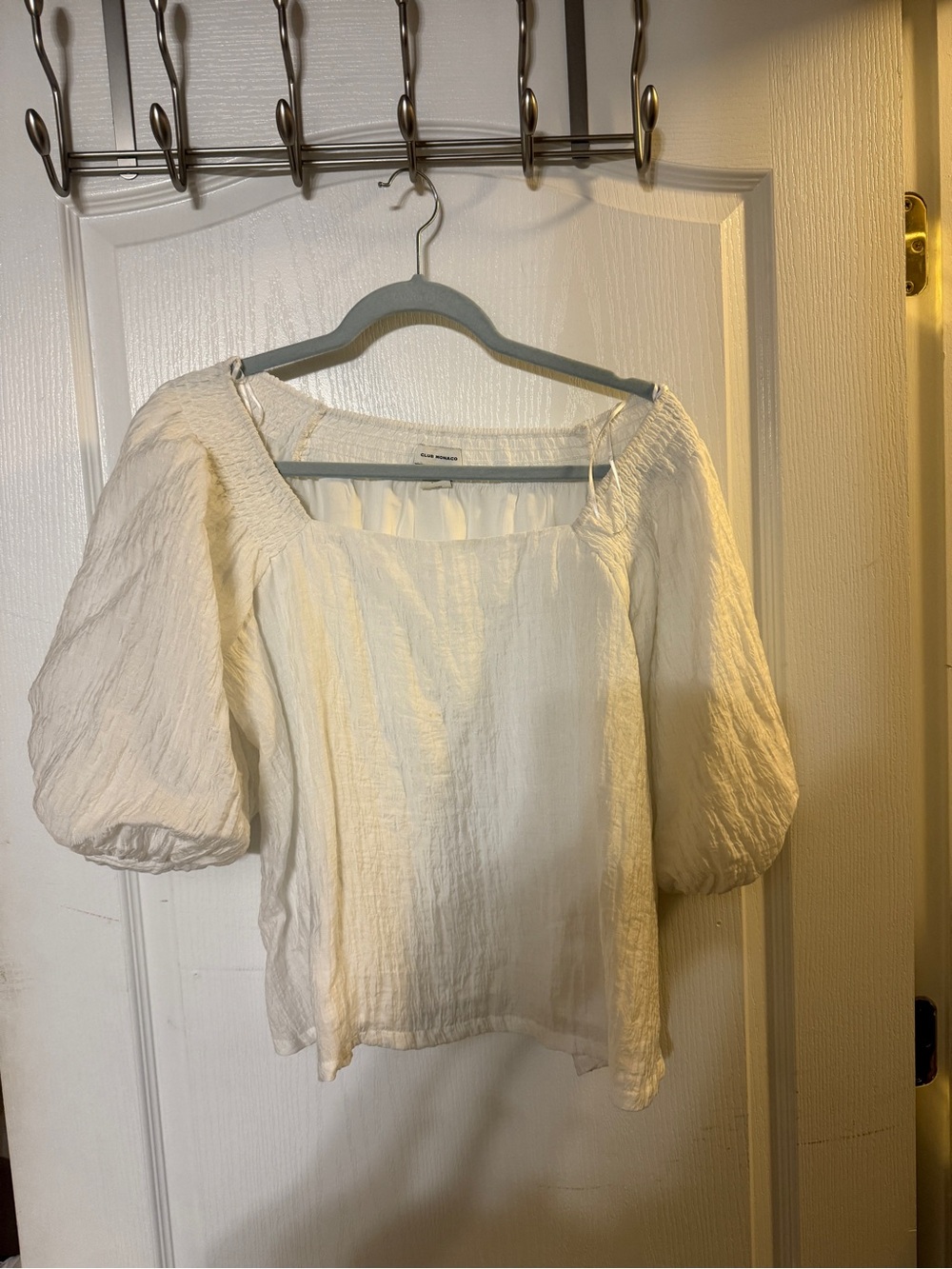 Club Monaco Cream Puff-Sleeve Square-Neck Blouse